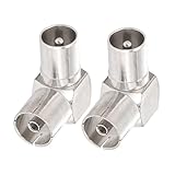 Zhowyeemeng 2 Pcs TV Aerial Coaxial Adaptor, Right Angle RF Coax Connector, Male-to-Female RF Coax Adapter for TV Antenna Cable, Satellite Coaxial Cables, Receivers and Radios (Silver)