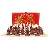 Chinese Characters International Chess Set Portable Deluxe Pieces Hand Crafted Resin Chessmen with Storage Case for Adults- Middle