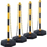 VEVOR Adjustable Traffic Delineator Post Cones, 4 Pack, Traffic Safety Delineator Barrier with Fillable Base 8FT Chain, for Traffic Control Warning Parking Lot Construction Caution Roads, Yellow&Black