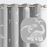 Vangao Grey Blackout Curtains Dinosaur Curtains for Boys Kids Nursery Girls Room Silver Dino Foil Print Thermal Insulated Grommet Top Window Drapes 63 Inches Length 2 Panels
