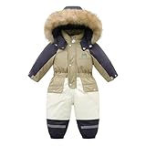 JiAmy Toddler Snowsuit Romper Kids Waterproof Jumpsuit Boys Ski Suit Winter Overalls Snow Fleece Jacket Zipper Windproof Outwear for 1-2 Years