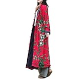 LZJN Women's Trench Coat Floral Print Jacket Clothing Casual Plus Size Outerwear with Pockets(Red,One Size)