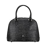 Maxwell Scott - Womens Luxury Leather Classic Bugatti Purse Bag with Strap - Handmade in Italy - The Rosa Croco Print Black