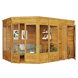 BillyOh Corner Summerhouse Log Cabin with Side Garden Storage Shed 11 x 7 Wooden Summer House Penton Summerhouses 11x7 Spray Treated (Store on Right)