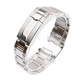 EDVENA Metal Watchbands Compatible With Rolex SUBMARINER DAYTONA Men Folding Clasp Watch Strap Stainless Steel Watch Bracelet 20mm 21mm(Color:Silver,Size:20mm With Logo)