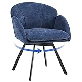 Yaheetech Swivel Tub Chair, Flower Shape Chenille Armchair, Cute Vanity Chair with Removable Seat Cushion for Living Room/Bedroom/Makeup, Blue