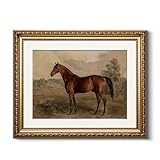 HUARCEY Vintage Gold Framed Wall Art, Bedroom Bathroom Living Room Classic Horse Picture Wall Decor, Canvas Prints, Antique Picture Frame Rustic Paintings Home Farmhouse Decor, 13x16 Inch