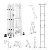 VEVOR Multi-Purpose Folding Ladder, 7-in-1 Tall Step Ladder, A Frame 3 Step Adjustable Telescoping Ladder, 12ft Reach Height Heavy Duty Extension Ladder, 330 lbs Capacity for Household Outdoor Work