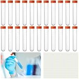 22 Pcs Plastic Centrifuge Tubes, 10ml Test Tubes Sample Vials with Orange Screw Caps, Clear Graduated Conical Specimen Sample Tubes for Laboratory Pigments Lab Industrial Use, with 1 Sticker