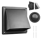 WeCooper 100mm 4 Inch Black Cowled External Wall Louvre Grille 304 Stainless Steel Extractor Fan Outside Air Vent with Removable Cover and Bird Screen Mesh
