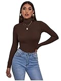 Zaif & Hari® Women's Polo Roll Neck Long Sleeve Turtle Neck Jumper - Ladies Plain Mockneck Casual Top (Brown, 12-14)