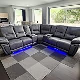 Sara Leather Electric Recliner Sofa With Cupholders - Leather Corner Sofa - 3+2 Seater - USB Charging Ports - LED Lights - Grey(Corner)