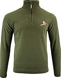 JACK PYKE Men’s Fleece Top 250GMS – Outdoor Fleece Pullover with Embroidered Pheasant Motif, Elasticated Cuffs & Extended Back, Field Jumper for Autumn, Winter – Green Medium