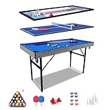 HLC 5-in-1 Multi-Sports Game Table,5FT Folding Combo Pool/Snooker Multi Sports Game - Billiard Table, Hockey Table, Table Tennis Table, Shuffle board and Bowling, For Kids and Adults