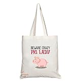 Coralgraph Inc TB233 Beware Crazy Pig Lady Novelty Present Gift Printed Eco-Friendly Stylish Long Handled Tote Shoulder Bag
