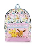 Pokemon Girls Pink Glitter School Backpack | Eevee & Pikachu Besties Character All Over Print Rucksack | Luggage School Bag Adjustable Straps | TCG Game Movie Cartoon Series Merchandise Gift