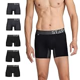 STEP ONE Mens Underwear Trunk Briefs, 5 Pairs, Underwear for Men, Moisture Wicking, 3D Pouch + No Ride Up Trunk Briefs Made from Organic Bamboo 3 Black/Grey 2 Charcoal L