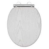 AQUALONA® Luxury White Oak Effect Toilet Seat - Soft Close MDF Moulded Wood Seat with Quick Release Button and Durable Hinges - Comfortable, Easy to Clean and Install with Universal Fittings