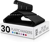 Utopia Home Premium Plastic Clothes Hangers - 30 Pack Durable Slimline Hangers with Trouser Bar & Shoulder Grooves, Space Saving Non-Slip Design for Coats, Jackets, Shirts & Suits - Black