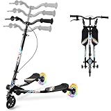 AOODIL Swing Scooter for Kids, 3 Wheels Foldable Wiggle Scooter Push Drifting with Adjustable & 2 Rear LED Wheels Kicks Scooter for Boys and Girls Ages 3-8