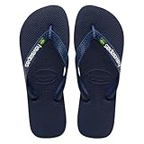 Havaianas Unisex Brasil Logo Flip Flops, Navy Blue, 3/4 UK