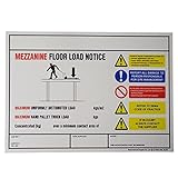 Mezzanine Floor Weight Load Notice Sign| White Rigid Styrene PVC | Racking & Shelving Procedures | 210mm High X 297mm Wide | Supplied Blank (Horizontal)