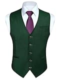 HISDERN Mens Waistcoats Green Waistcoat for Men Gentlemen Suit Vest uk Formal Wedding Party Plain Solid Color Waistcoats,Forest Green,M