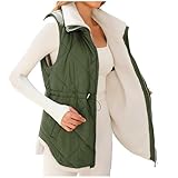 Akgukrseh Hooded Gilets For Women UK Womens Quilted Padded Long Sleeveless Jacket Fleece Gilet Lightweight With Pockets Plus Size Waistcoats Jackets Coat Ladies Gilet Size 18 Body Warmers For A Woman