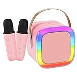 Kids Karaoke Machine with 2 Microphones, Gifts for Girls Toys Age 3-12 Year Old, Kids Microphone Birthday Presents with LED Party Lights and Bluetooth Speaker (Pink)