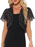 Allegra K Bolero Shrug for Women's Metallic Glitter Star Short Sleeve Party Crop Open Front Cardigan Black S