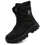 ASOCO DREAM Snow Boots Men's Waterproof Warm Fur Lined Winter Boots Outdoor Mid Calf Walking Hiking Booties,All Black,6 UK