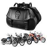 Quixofiber Motorbike Saddle Bags Waterproof Motorcycle Saddlebags 34L Large Capacity PU Leather Motorcycle Panniers 3D Skull Saddle Bags for Most Motorbike (Black)