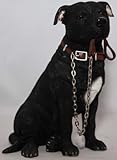 Black Staffordshire Bull Terrie Sitting With Lead In Mouth - Walkies
