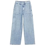 EX M&S Womens Relaxed High Waisted Carpenter Wide Leg Jeans Marks and Spencer Ladies Denim Pants Light Blue 14 Regular