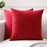 Encasa XO Cotton Throw Pillow Covers Set of 2 I 16x16 in (40x40 cm) - Deep Red I No Insert I Plain Square Pillowcases I Machine Washable | Indoor Use Only