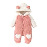 MAHUAOYIXI Toddler Baby Romper Infant Baby Girls Long Sleeve Footies Hooded Zipper Closure Bear Ear Snowsuit Winter Fuzzy Jumpsuit for Baby Girls Christmas Clothes Casual (Pink, 0-3 Months)