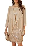 GRACE KARIN Women Plus Size Oversized Dress Winter Sequins V-Neck Bodycon HIPS-Wrapped A Line Dress Gold XL