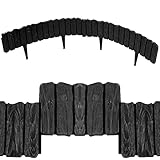 Black Lawn Edging Border - 2.26 m / 7.4 ft Long Garden Palisade with Wood Bark Effect - Fencing with Ground Stakes - Perfect for Flower Beds, Lawn, Patio, Pavement