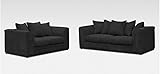 Black Jumbo Cord Fabric Sofa Settee - 3 2 Seater sofa set - 2 Seater sofa - 3 Seater Sofa Set For Living Room - Delivery all over UK