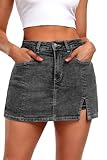 ELLEVEN Women’s Side Slit Denim Skort, High-Stretch,High Waisted,Y2K Mini Jean Skirt Shorts with 5 Pockets, A-denim Black, M