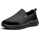 RYIKA Men's Slip on Sneakers Walking Shoes X Wide Width Comfortable Casual Sneakers Lightweight Work Driving Loafers, All Black, 9 Wide