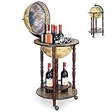 GiantexUK 330MM/360MM Globe Drinks Cabinet, Unique Eucalyptus Wooden Mini Bar Cart with Open Shelves, Retro Movable Whisky Wine Spirits Trolley for Home Restaurant(no Top, 330MM Globe, 45x45x88cm)