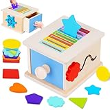 FCSONU Toddlers Montessori Coin Box Toys for 1 2 3 Year Old Boys Girls, Wooden Baby Toys for Toddlers 1-3, Color Sorting Stacking Sensory Toys for Ages 2-3, Easter Birthday for Kids