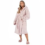 Brentfords Teddy Marl Soft Fleece Comfortable Adults Dressing Gown Unisex Full-Length V-Neck Style Cosy Trendy Robe – Blush Pink, One Size