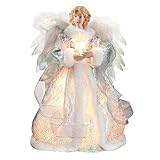 12.6In Angel Christmas Tree Topper, Christmas Tree Toppers Decorations Fabric Christmas Decorations Light Up Christmas Tree Angel Topper Angel Tree Top Ornament with White Feather Wings (A)