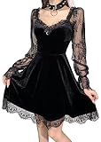 Autumn Velvet Dress Women High Waist Long Sleeve Gothic Punk Lolita Mini Party Dresses