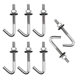 (20 Pieces) M5x80mm Roof Anchor Bolt Concrete Anchors Screws J Hook 304 Stainless Steel 7 Shape Wall Hook Long Shank Hooks With Hex Nut Washer