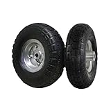 2 x 10" Pneumatic Tyre 5.2/7.5-4, 370x55 mm Replacement Wheel for Wheelbarrow Sack Truck Hand Trolley Cart, Black