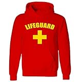 Lifeguard Cross + Red Hoodie Yellow Print - Fancy Dress Beach Party Red Large