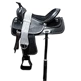 WeavingCraft Leather Western Barrel Horse Saddle with Headstall, Reins and Breast Collar|Cotton Girth|Black: Hand-Carved Tooling- Seat-18'